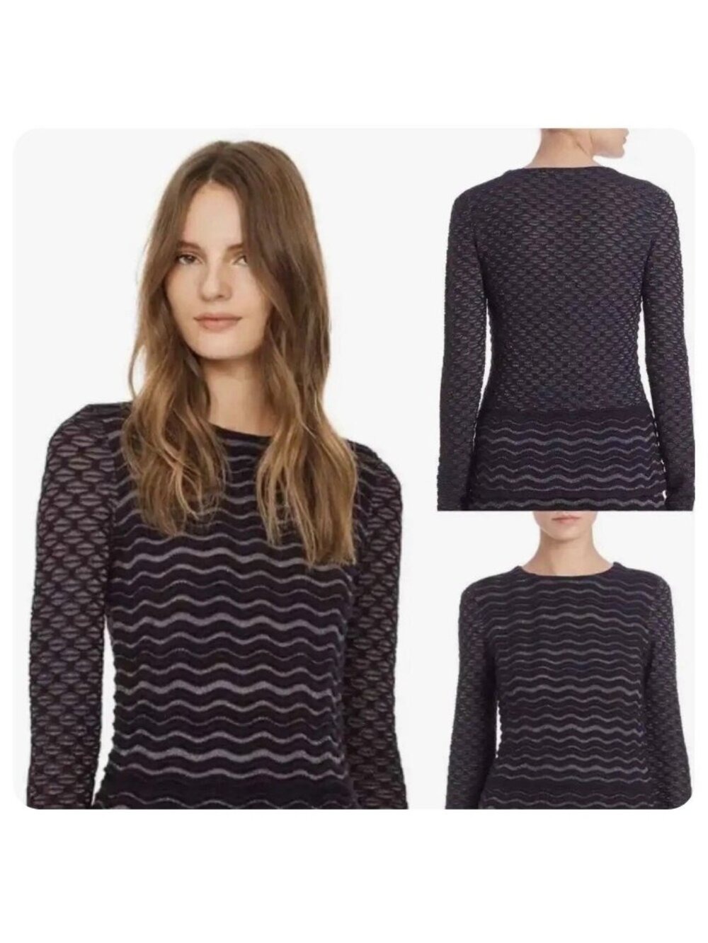 TORY BURCH Womens Fine Knit Metallic Top With Peplum Navy XS